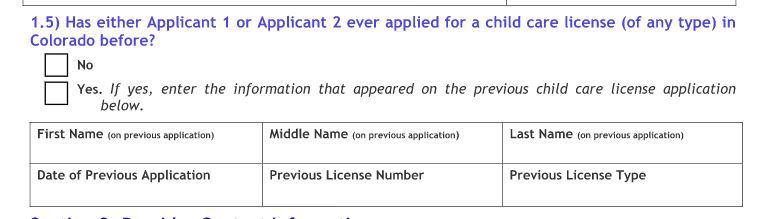 Child day care license application, 2019